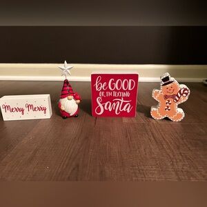 Christmas Tiered Tray or Table Decor 4 Pieces Santa Gnome Gingerbread Holiday